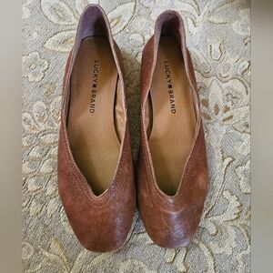 Lucky Brand Alba Ballet Flat Shoes Womens Sz 5.5 M Brown Leather Slip On Comfort